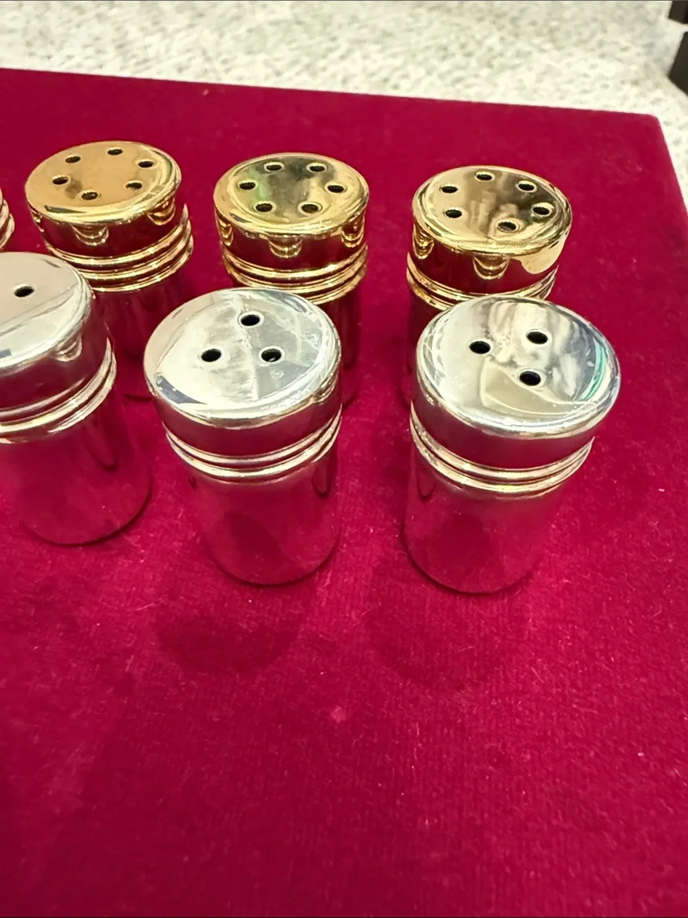 Tiffany & Co. Gold and Sterling Silver Cylindrical miniSalt & Pepper Shakers Set